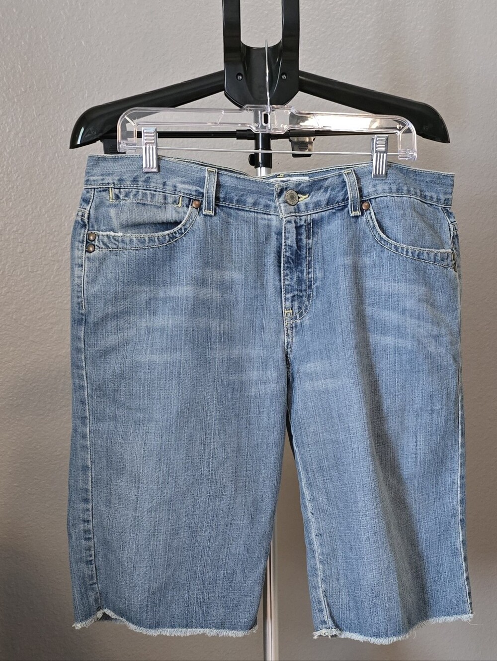 Old Navy Ultra Low Waist Denim Bermuda Shorts Size 12 Light Wash Raw Hem